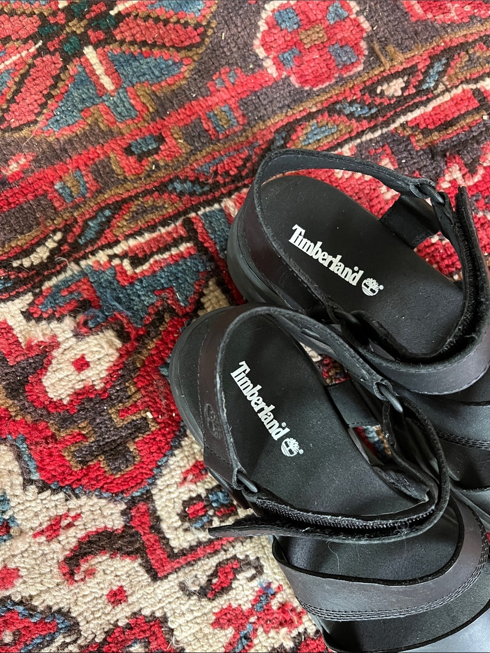 Timberland Black Leather Platform Strappy Sandals View 2